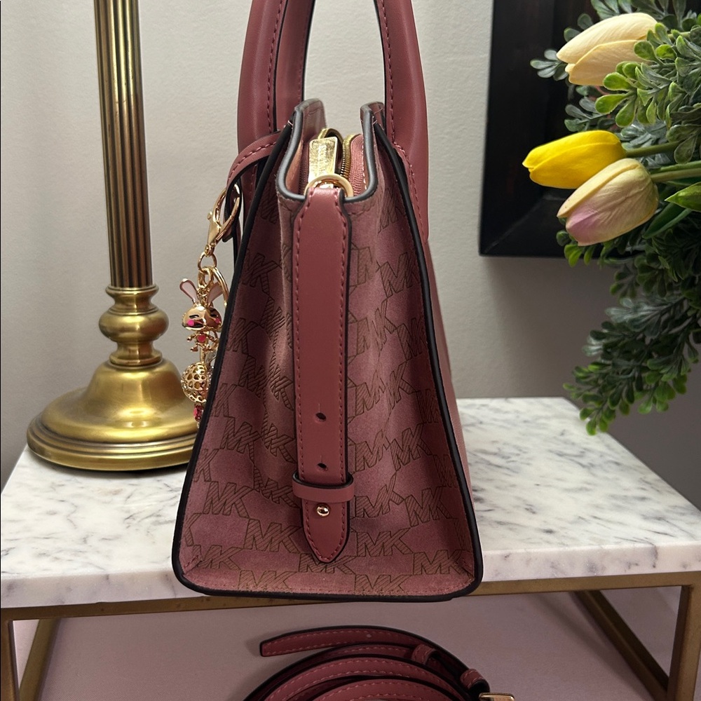 Michael Kors Dusty Rose Leather Satchel with MK Charm and Bunny Charm - Picture 5 of 10